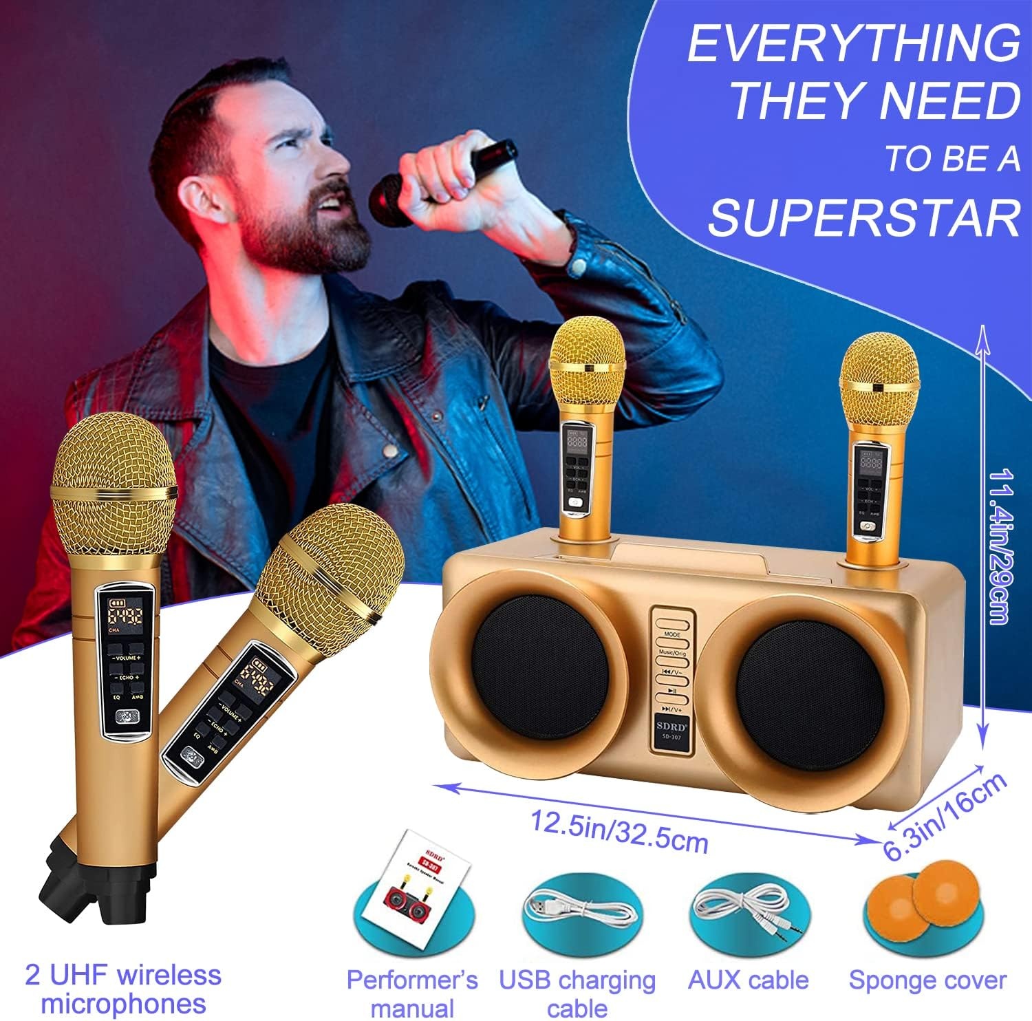 Draagbare Karaokemachine met 2 Microfoons & 360° Geluid - 34% Korting