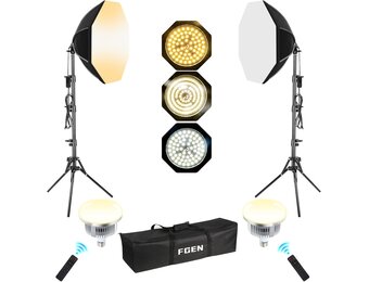Softbox Verlichtingskit: 2x Octabox, 60W LED, 3000-6500K, 150cm Statieven | 29% Korting