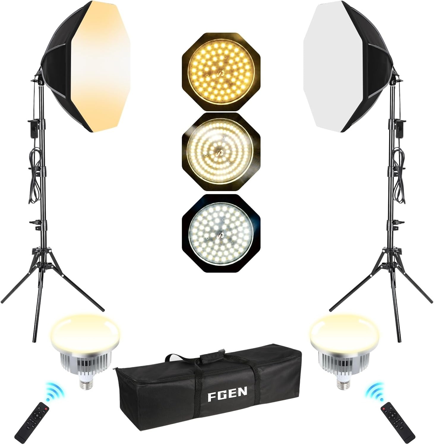 Softbox Verlichtingskit: 2x Octabox, 60W LED, 3000-6500K, 150cm Statieven | 29% Korting