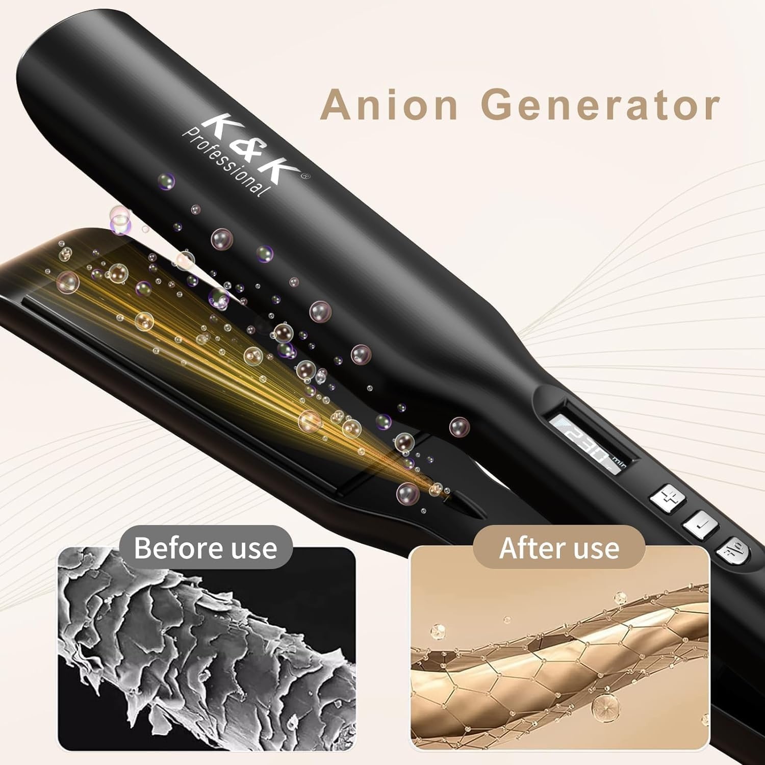 K&K Haargel glisse met Keramische Titan Ion technologie, 45 mm, 50-230℃
