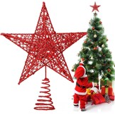 Verlichte Kerstboom Ster Piek - Rood Metaal Glitter 20 cm (77% Korting)