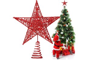Verlichte Kerstboom Ster Piek - Rood Metaal Glitter 20 cm (77% Korting)