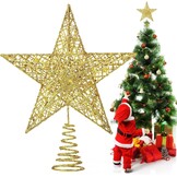 Verlichte Kerstboom Ster Piek - Rood Metaal Glitter 20 cm (77% Korting)