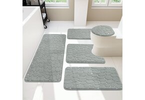 5-delige Badmatten Set - Memory Foam, Antislip & Wasbaar - Lichtgrijs (55% Korting!)