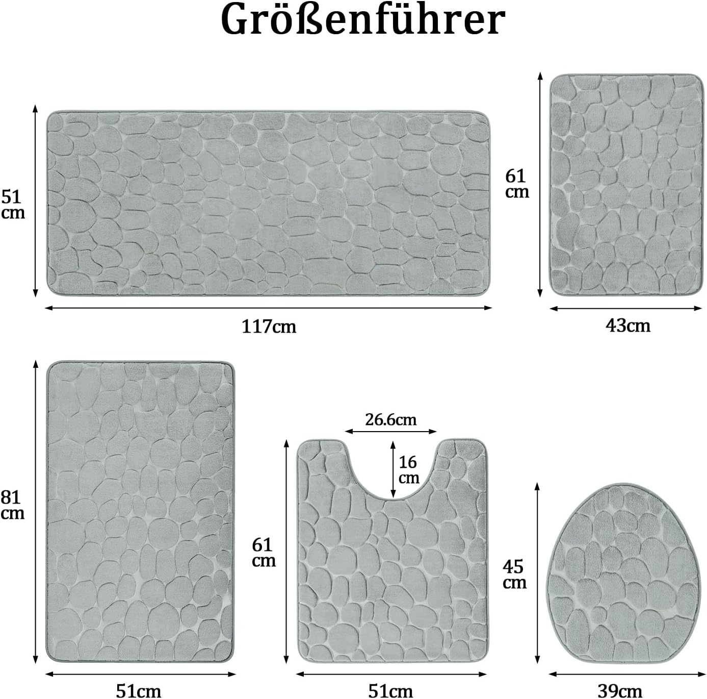 5-delige Badmatten Set Lichtgrijs - Memory Foam, Antislip