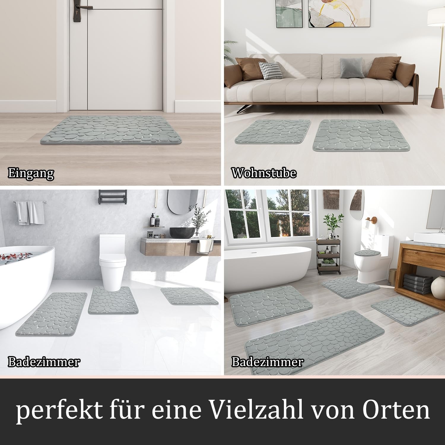 5-delige Badmatten Set Lichtgrijs - Memory Foam, Antislip
