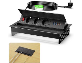Intrekbare stekkerdoos met 3 stopcontacten & 4 USB-poorten - Zwart