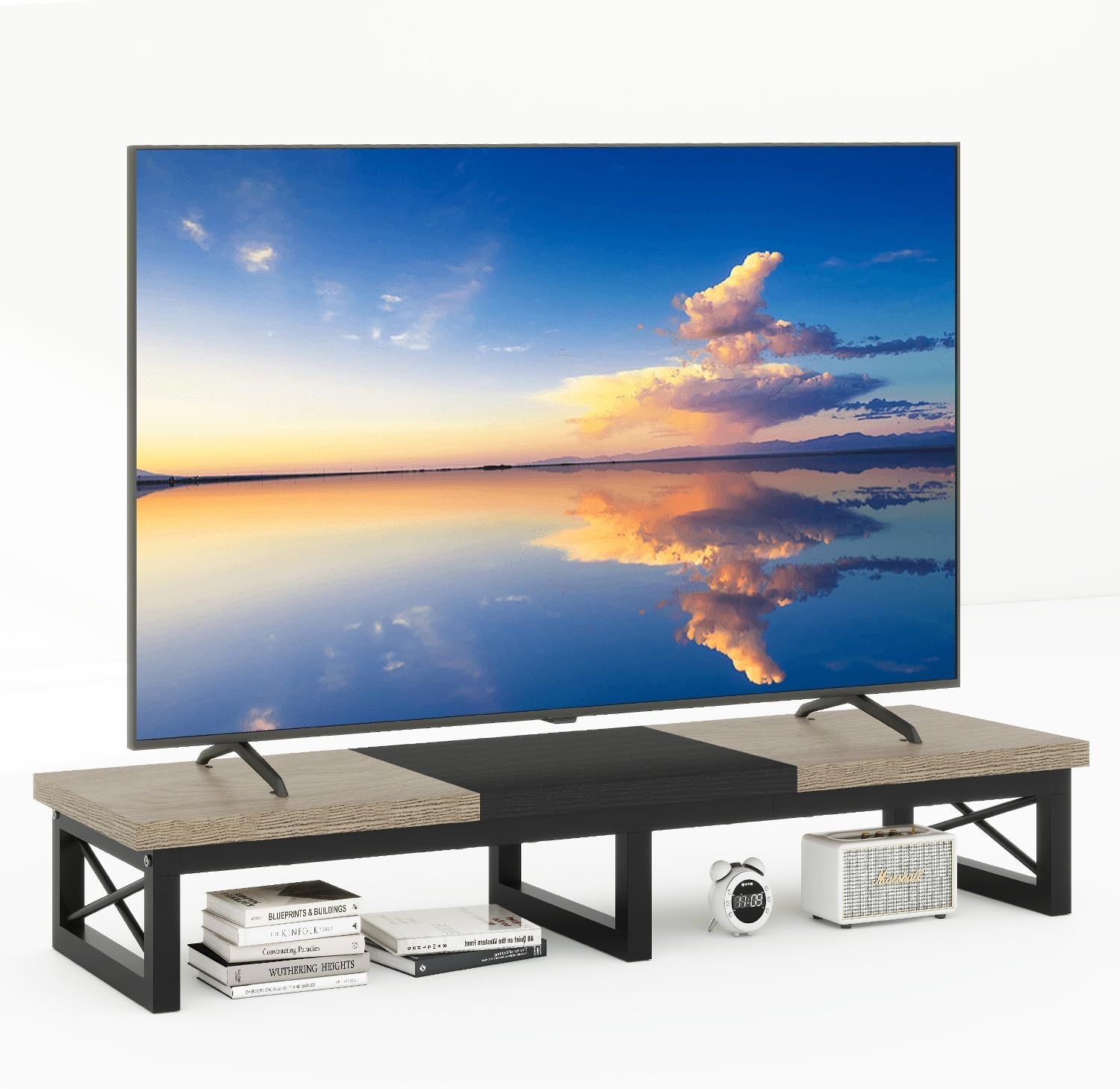TV-standaard 114 cm breed | 2 Opbergvakken | Greige Zwart | 29% Korting