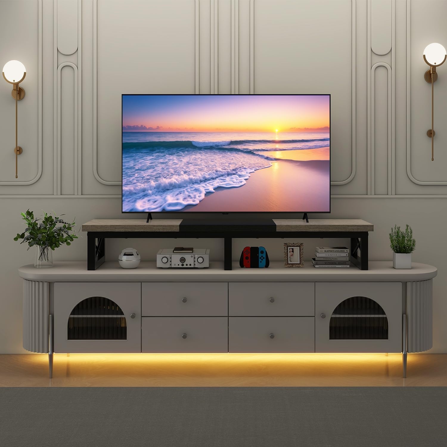 TV-standaard 114 cm breed | 2 Opbergvakken | Greige Zwart | 29% Korting