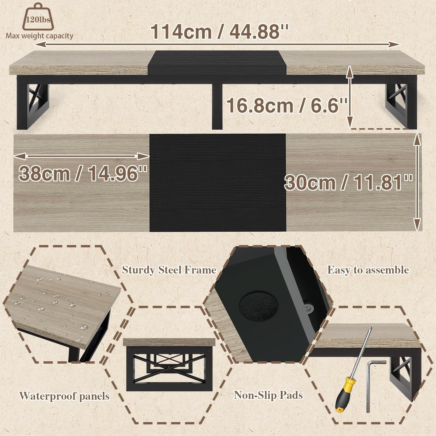 TV-standaard 114 cm breed | 2 Opbergvakken | Greige Zwart | 29% Korting