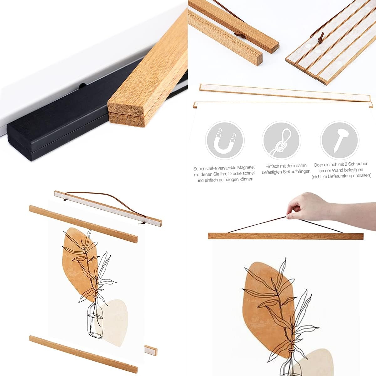 Houten Posterhanger Teak 21 cm | Magnetisch & Schadevrij