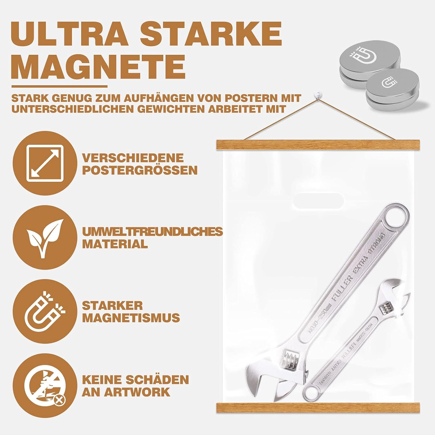 Houten Posterhanger Teak 21 cm | Magnetisch & Schadevrij