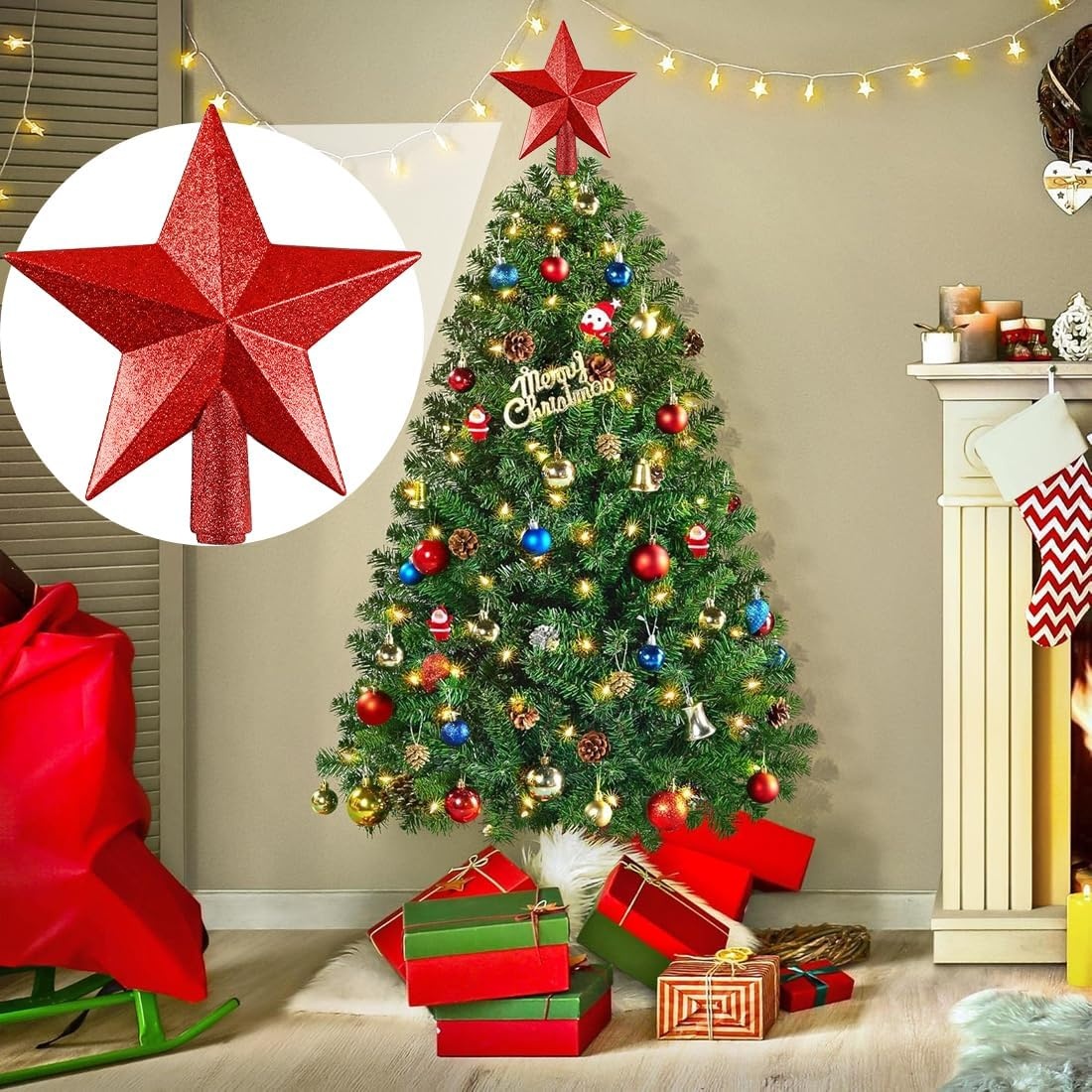 Rode Kunststof Ster Kerstboom piek 20 cm | 76% Korting