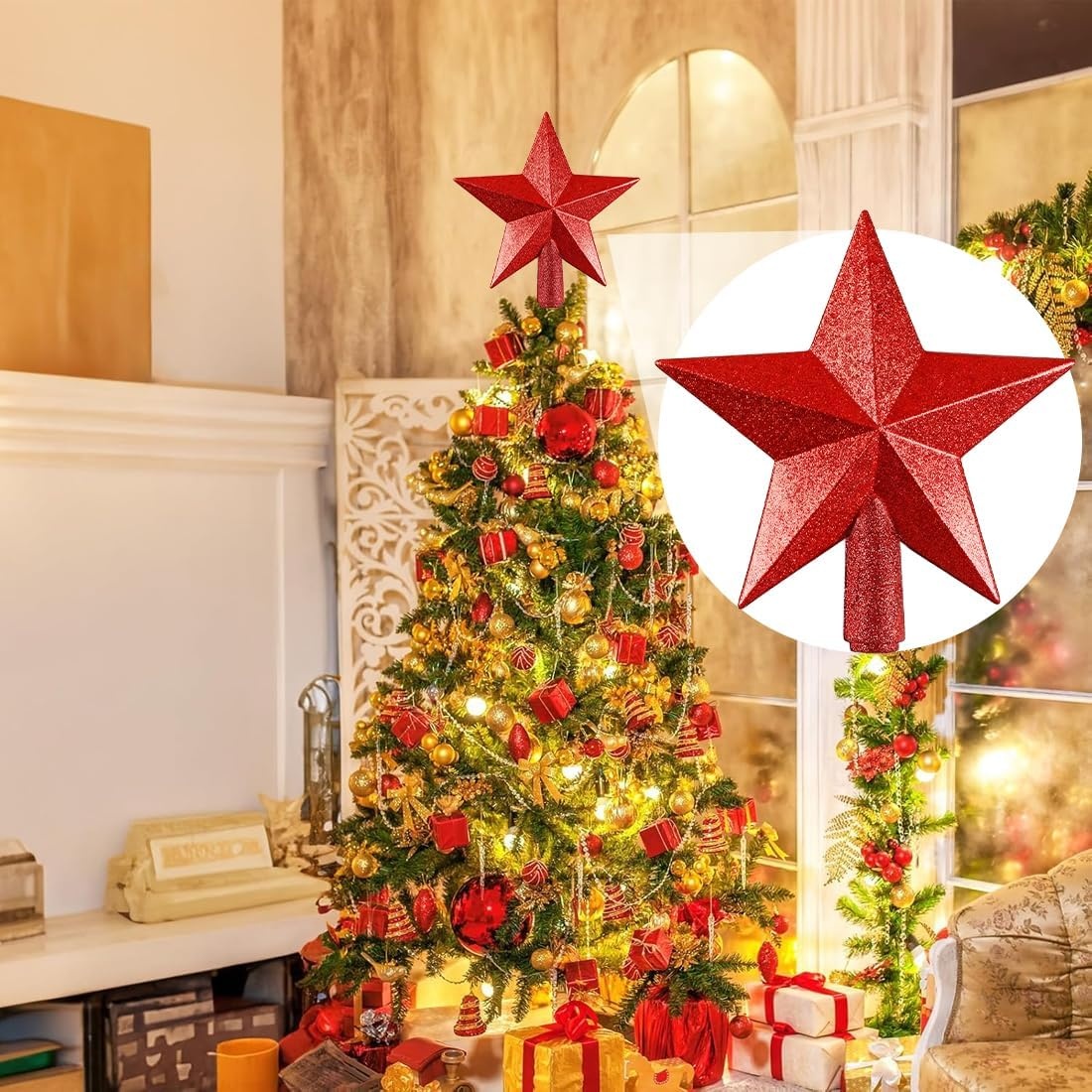 Rode Kunststof Ster Kerstboom piek 20 cm | 76% Korting
