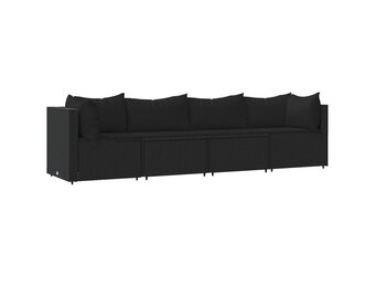Loungeset met Kussens, Zwart Poly Rattan, 35% Korting
