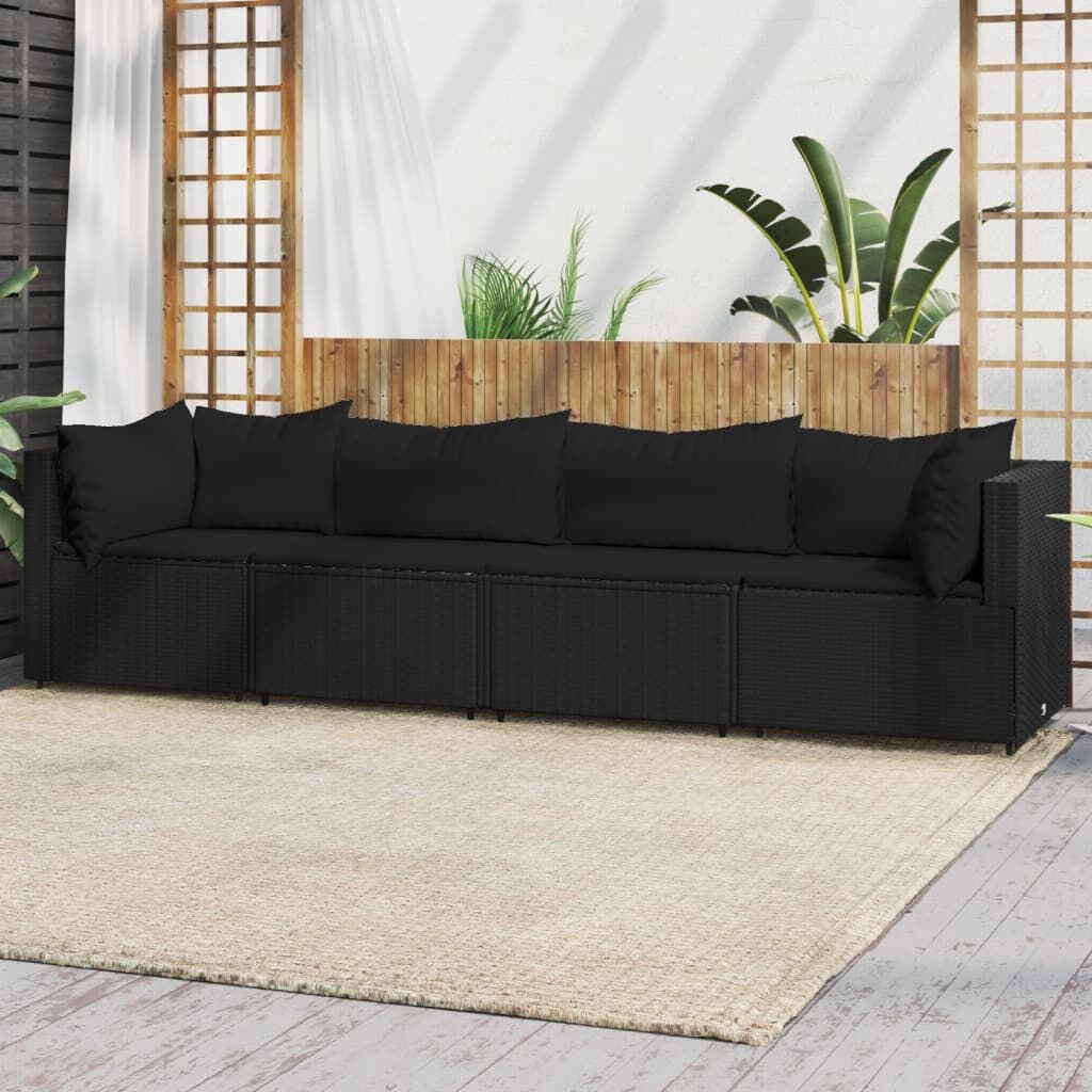 Loungeset met Kussens, Zwart Poly Rattan, 35% Korting