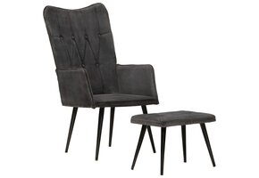 Fauteuil met Voetenbank Canvas Zwart - Vintage Stijl