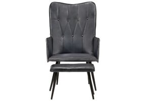 Grijze Lederen Fauteuil met Voetenbank - 69% Korting