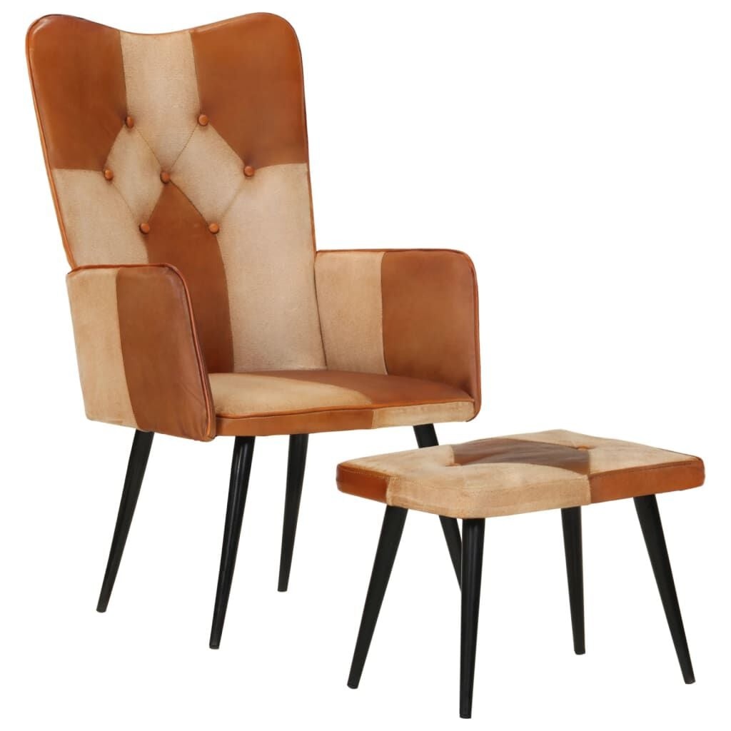 Bruine lederen fauteuil met voetenbank - 69% korting!