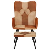 Bruine lederen fauteuil met voetenbank - 69% korting!