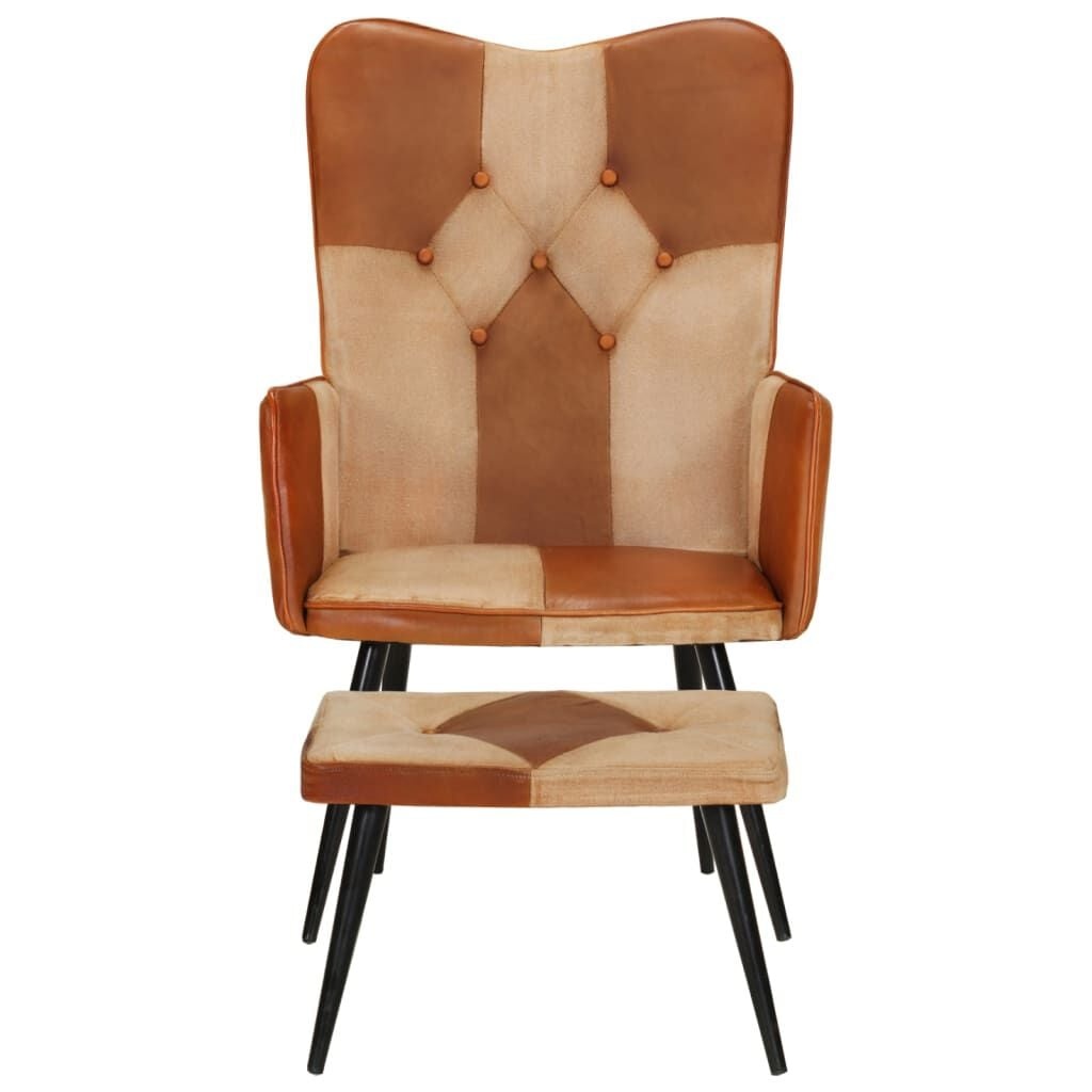 Bruine lederen fauteuil met voetenbank - 69% korting!