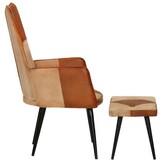 Bruine lederen fauteuil met voetenbank - 69% korting!
