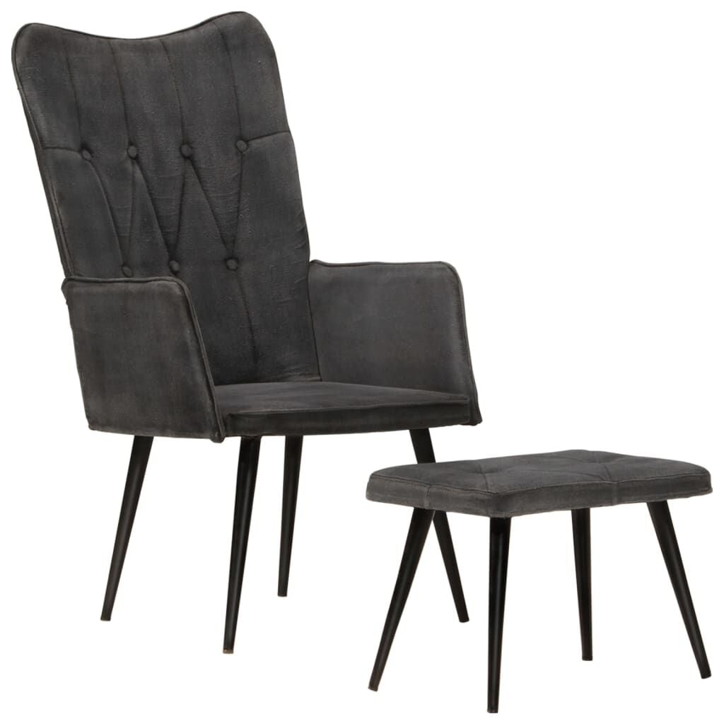 Vintage Canvas Fauteuil met Voetenbank - Zwart (68% Korting)