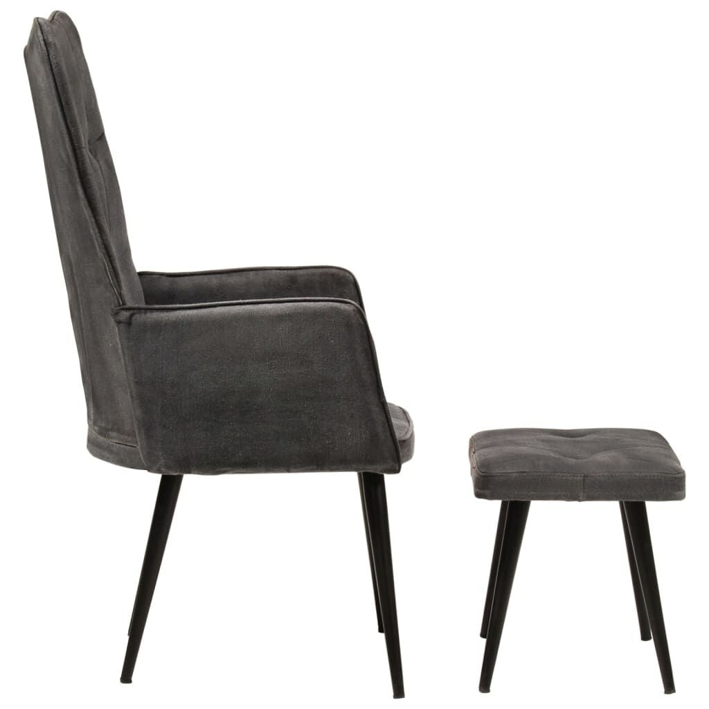 Vintage Canvas Fauteuil met Voetenbank - Zwart (68% Korting)