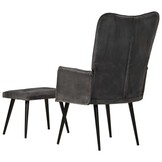 Vintage Canvas Fauteuil met Voetenbank - Zwart (68% Korting)