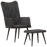 Vintage Canvas Fauteuil met Voetenbank - Zwart (68% Korting)