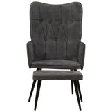 Vintage Canvas Fauteuil met Voetenbank - Zwart (68% Korting)