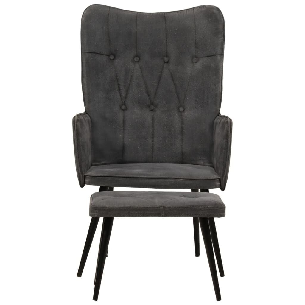 Vintage Canvas Fauteuil met Voetenbank - Zwart (68% Korting)