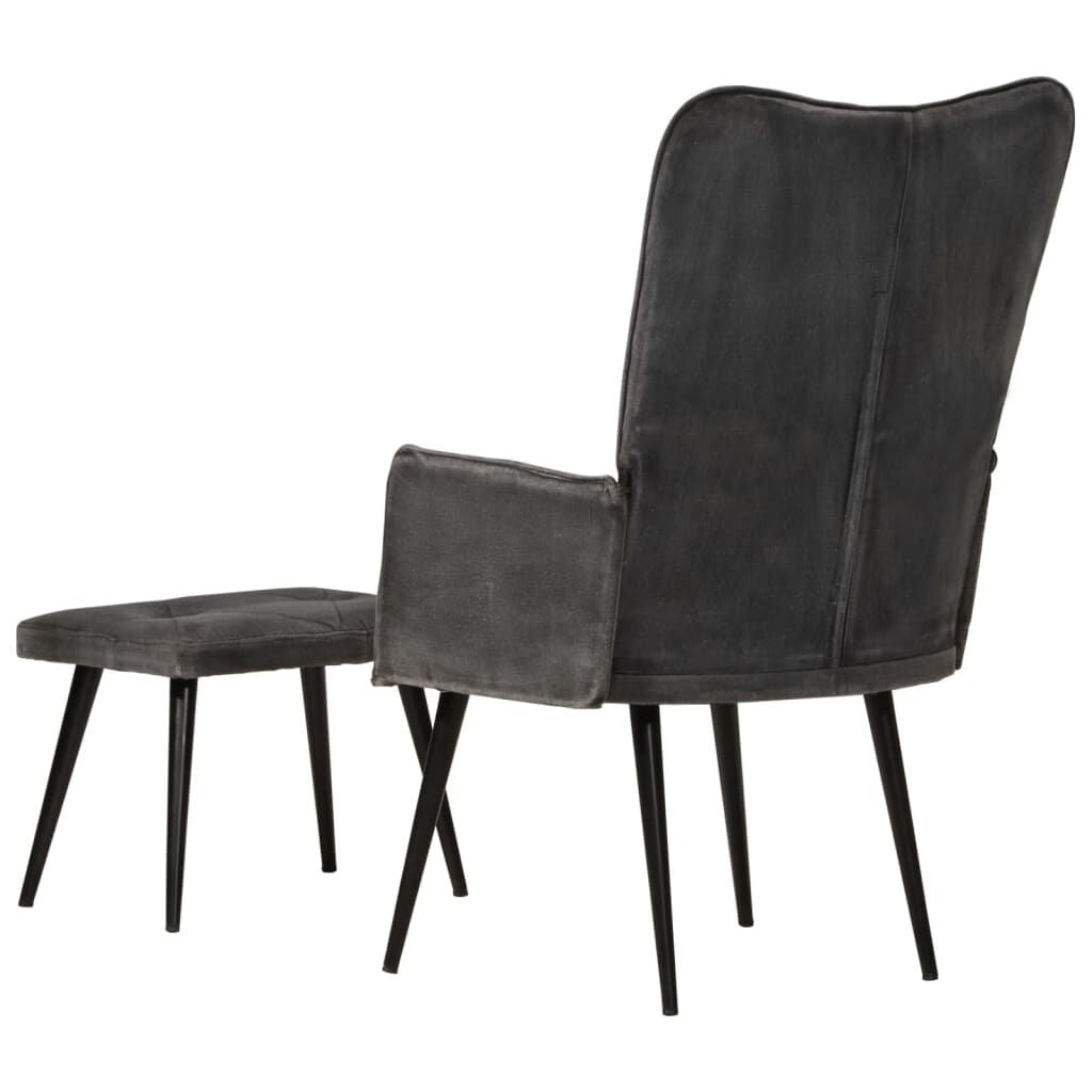 Vintage Canvas Fauteuil met Voetenbank - Zwart (68% Korting)