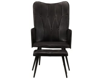 vidaXL Fauteuil met voetensteun echt leer zwart