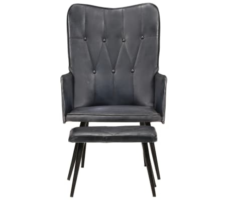 Grijze lederen fauteuil met voetenbank - 69% korting