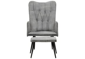 VidaXL Fauteuil met Voetenbank - Vintage Stijl Canvas Grijs - 68% Korting