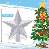 Kerstboom piek Zilveren Ster 20,5 cm - Kunststof Glitter 3D - Breukveilig (76% Korting!)