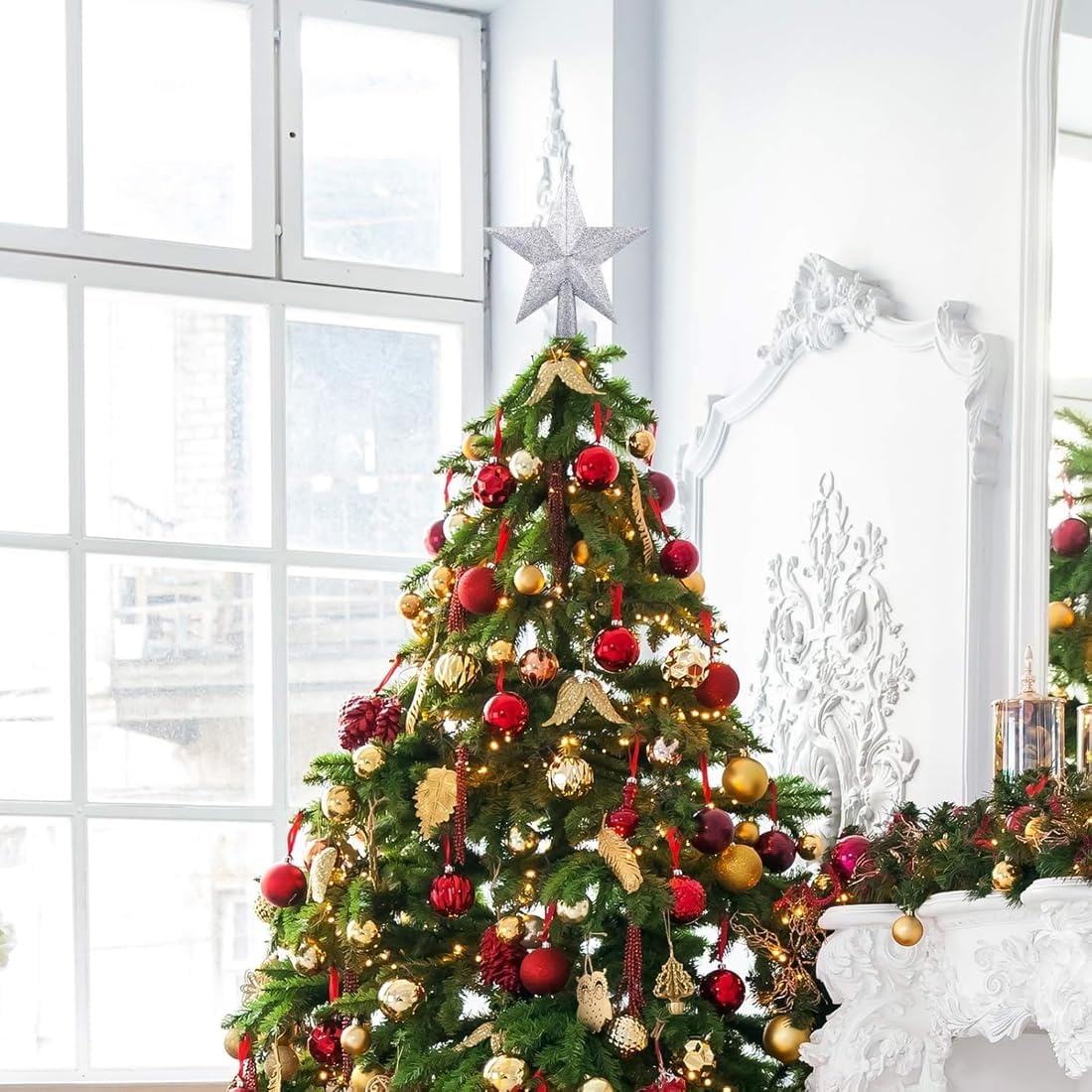 Kerstboom piek Zilveren Ster 20,5 cm - Kunststof Glitter 3D - Breukveilig (76% Korting!)
