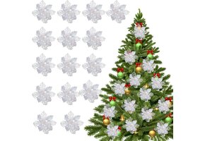 Kerstboomdecoratie Kunstbloemen Wit Glitter (15 Stuks) - 29% Korting