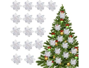 Kerstboomdecoratie Kunstbloemen Wit Glitter (15 Stuks) - 29% Korting