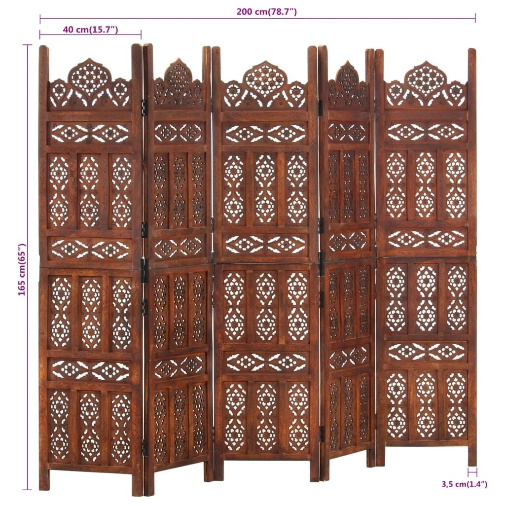 Kamerscherm 5-panelen Mangohout 200x165cm - 35% Korting