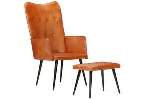 Oorfauteuil met voetensteun van echt leer - 69% korting!