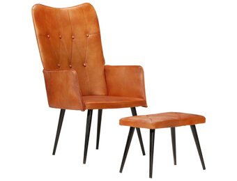 Oorfauteuil met voetensteun van echt leer - 69% korting!