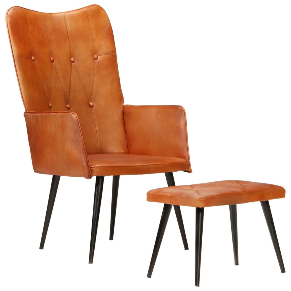 Oorfauteuil met voetensteun van echt leer - 69% korting!