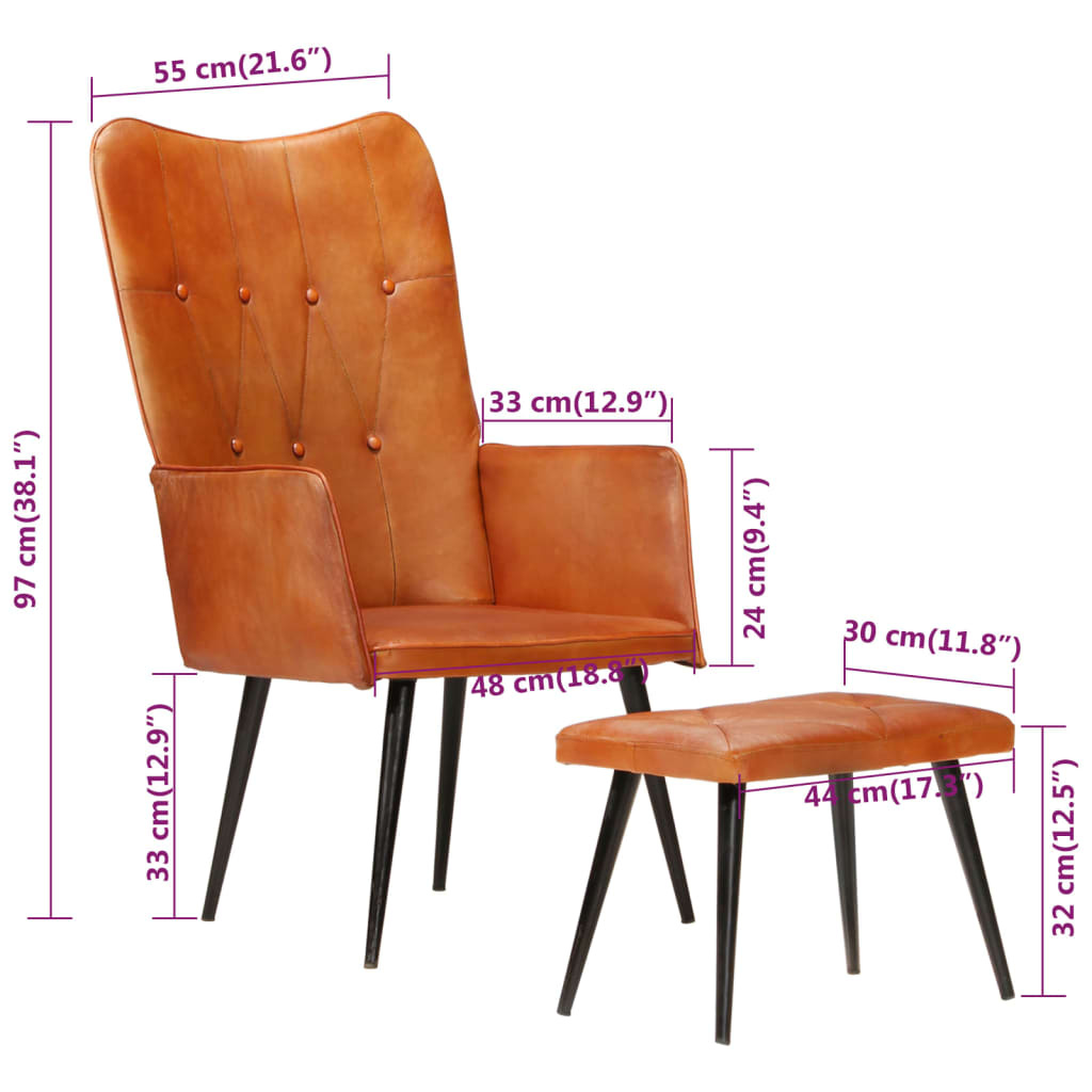 Oorfauteuil met voetensteun van echt leer - 69% korting!