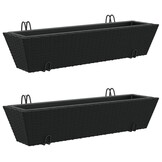 vidaXL Plantenbakken 2 st met haken poly rattan zwart