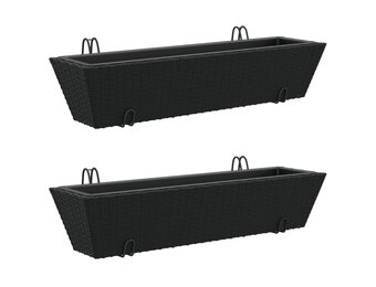 vidaXL Plantenbakken 2 st met haken poly rattan zwart