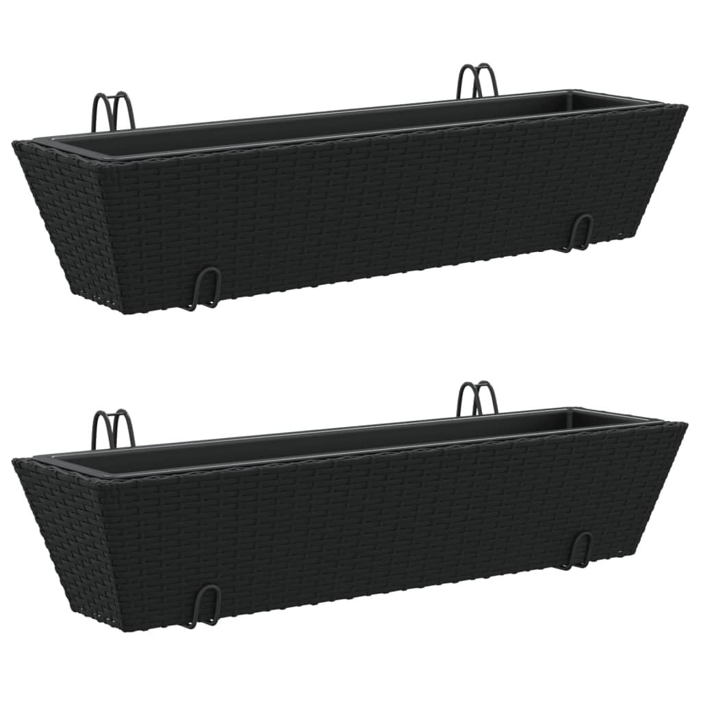 vidaXL Plantenbakken 2 st met haken poly rattan zwart