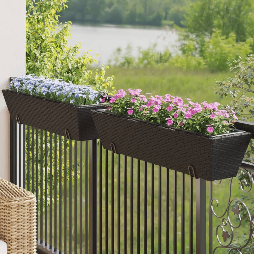 vidaXL Plantenbakken 2 st met haken poly rattan zwart