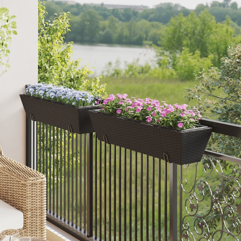 vidaXL Plantenbakken 2 st met haken poly rattan zwart